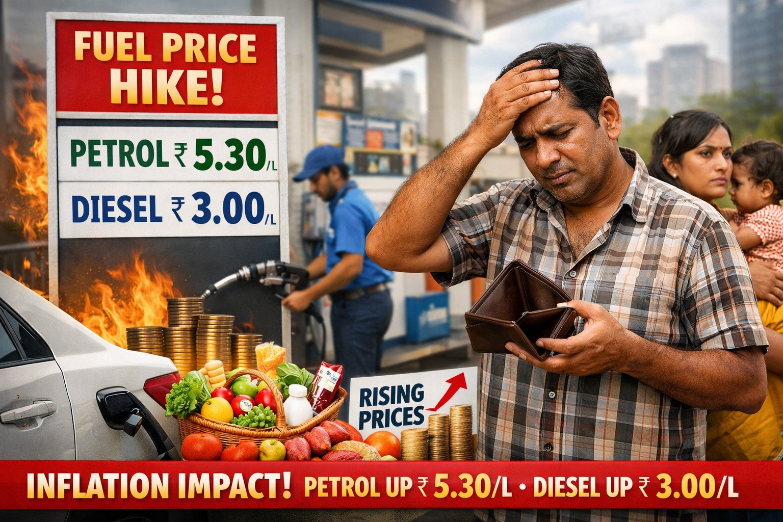 Petrol price increased by ₹5.30 and diesel by ₹3 per litre by private retailers in India impacting inflation and consumers